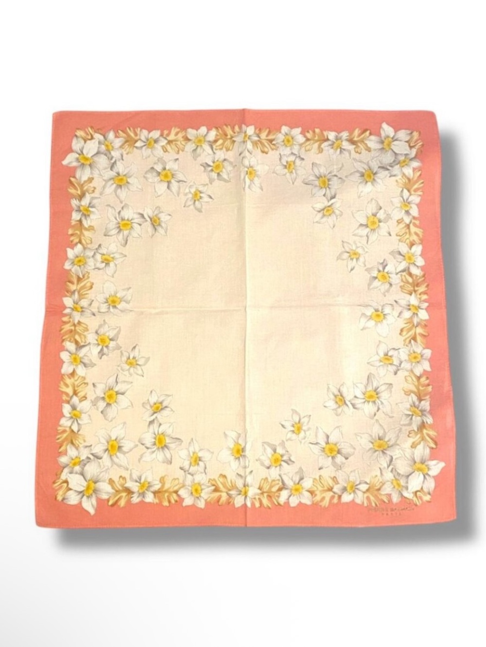 Pierre Balmain Coral and Cream Floral Silk Scarf